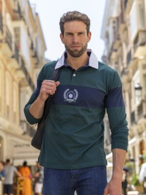 Urban Button POLO DE HOMBRE CON FRANJA CENTRAL CONTRASTADA VERDE S|M|L|XL|XXL|XXXL