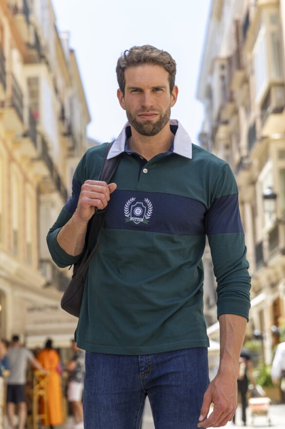 Urban Button POLO DE HOMBRE CON FRANJA CENTRAL CONTRASTADA VERDE S|M|L|XL|XXL|XXXL