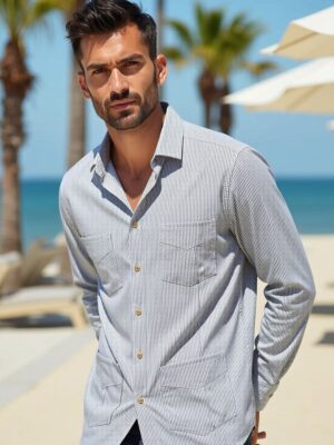 Camisa De Hombre Cubana Lino Algodón